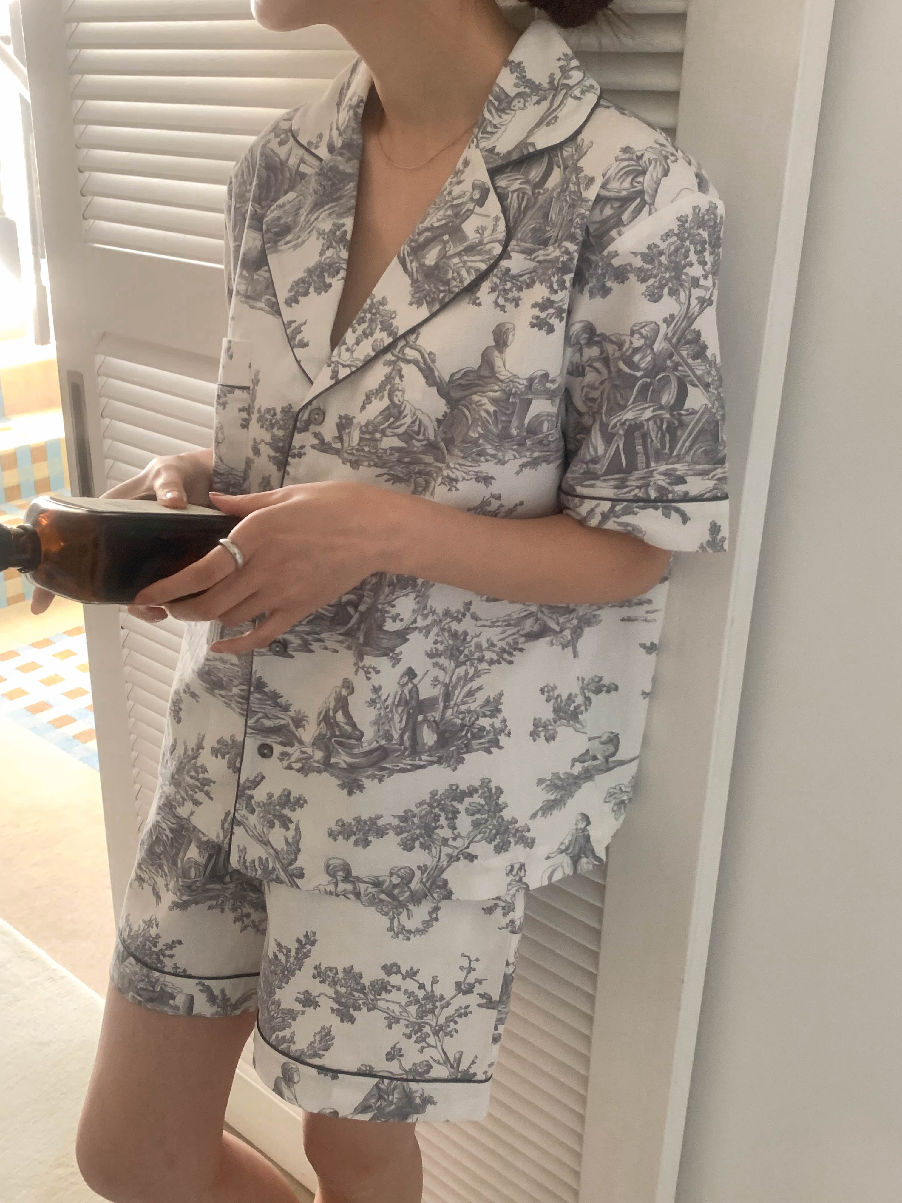 toile de jouy pajama set (dark grey)