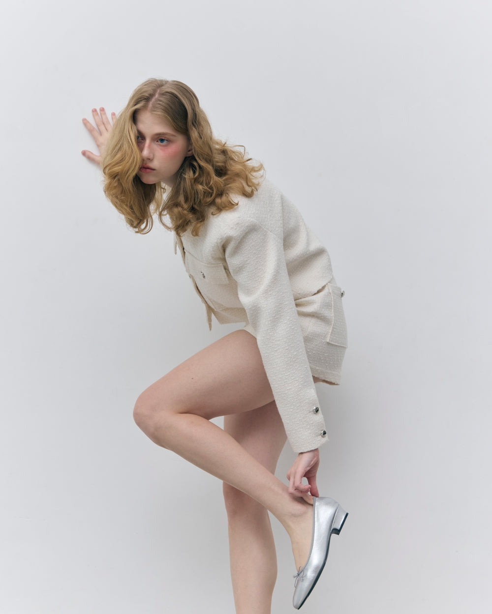 soft bloom crop tweed jacket (soft ivory)