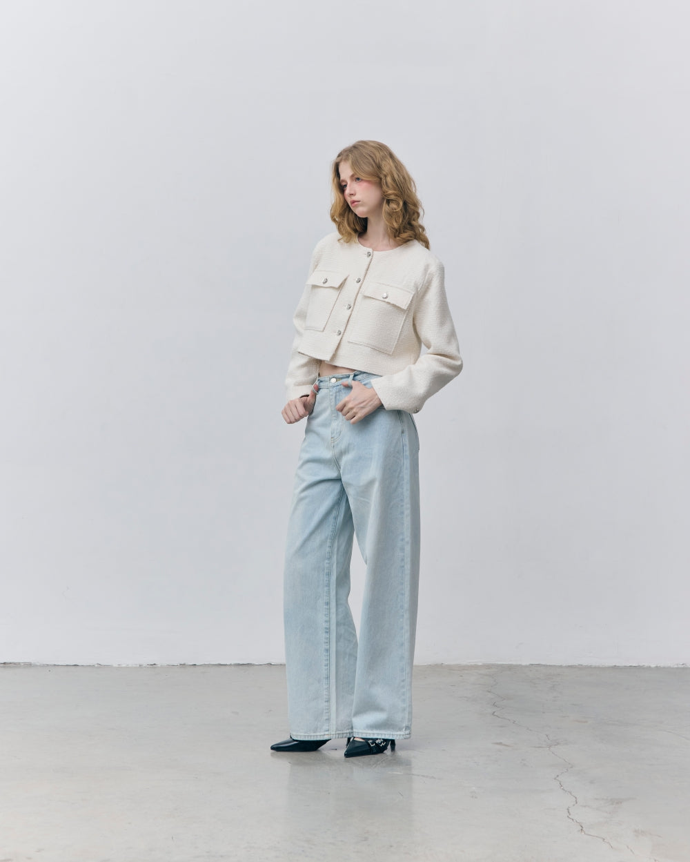 soft bloom crop tweed jacket (soft ivory)