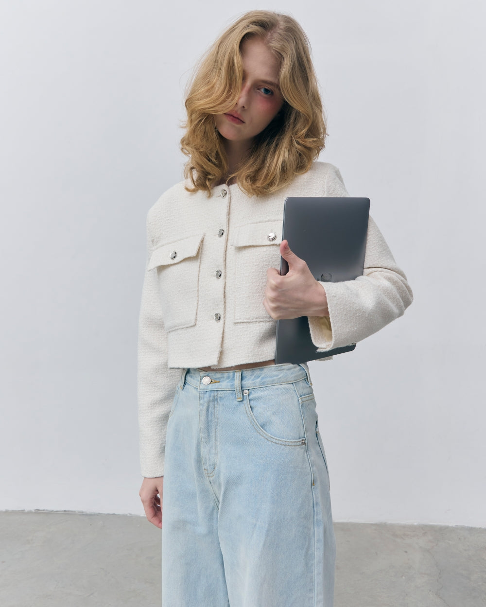 soft bloom crop tweed jacket (soft ivory)