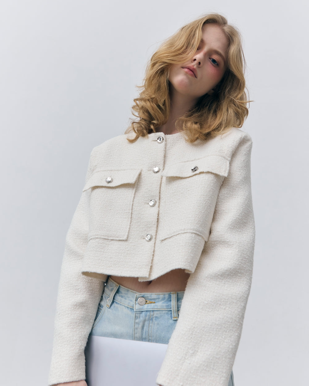 soft bloom crop tweed jacket (soft ivory)