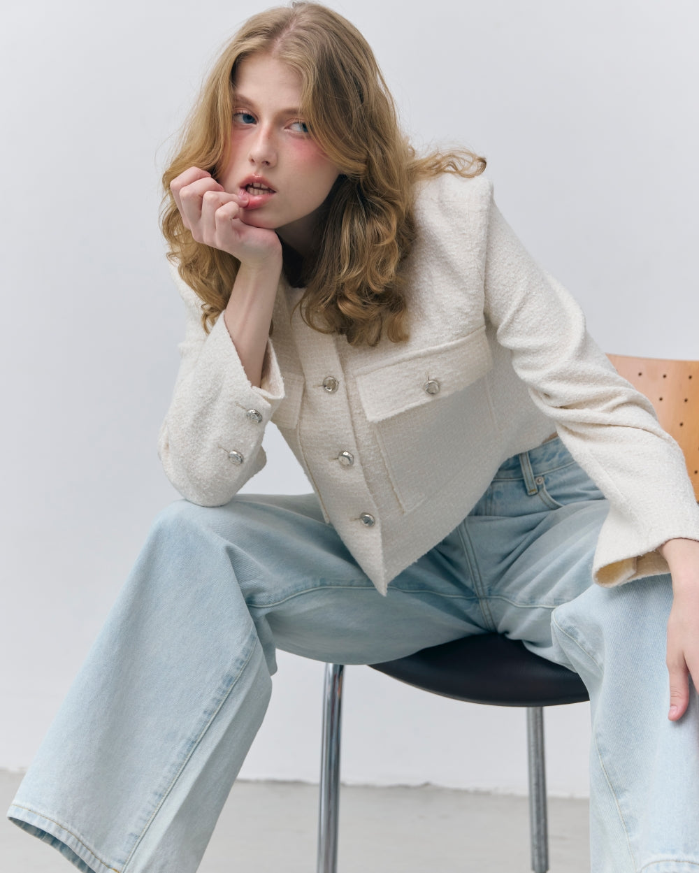 soft bloom crop tweed jacket (soft ivory)