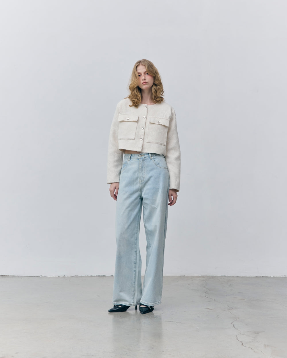 soft bloom crop tweed jacket (soft ivory)