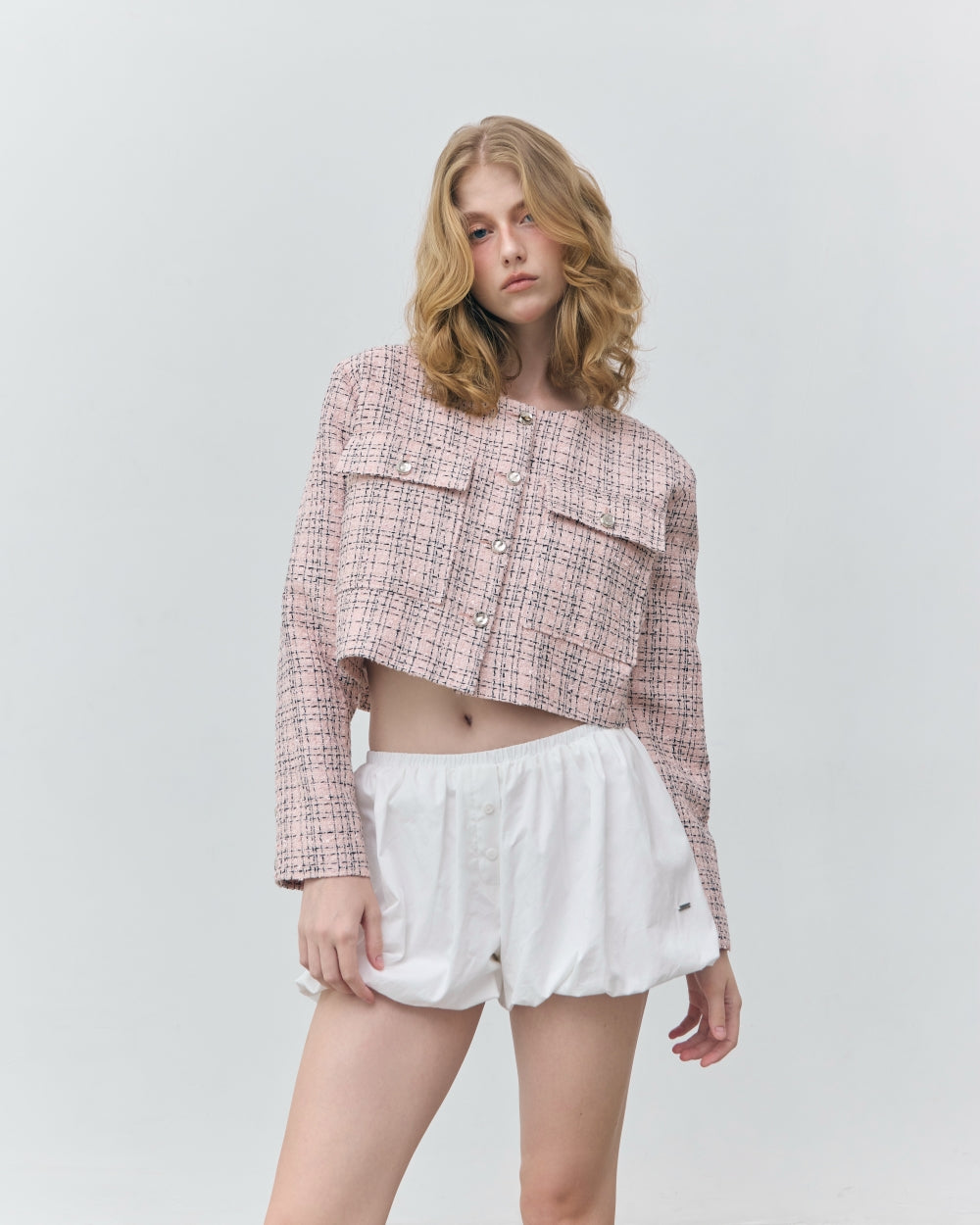 soft bloom crop tweed jacket (soft pink)